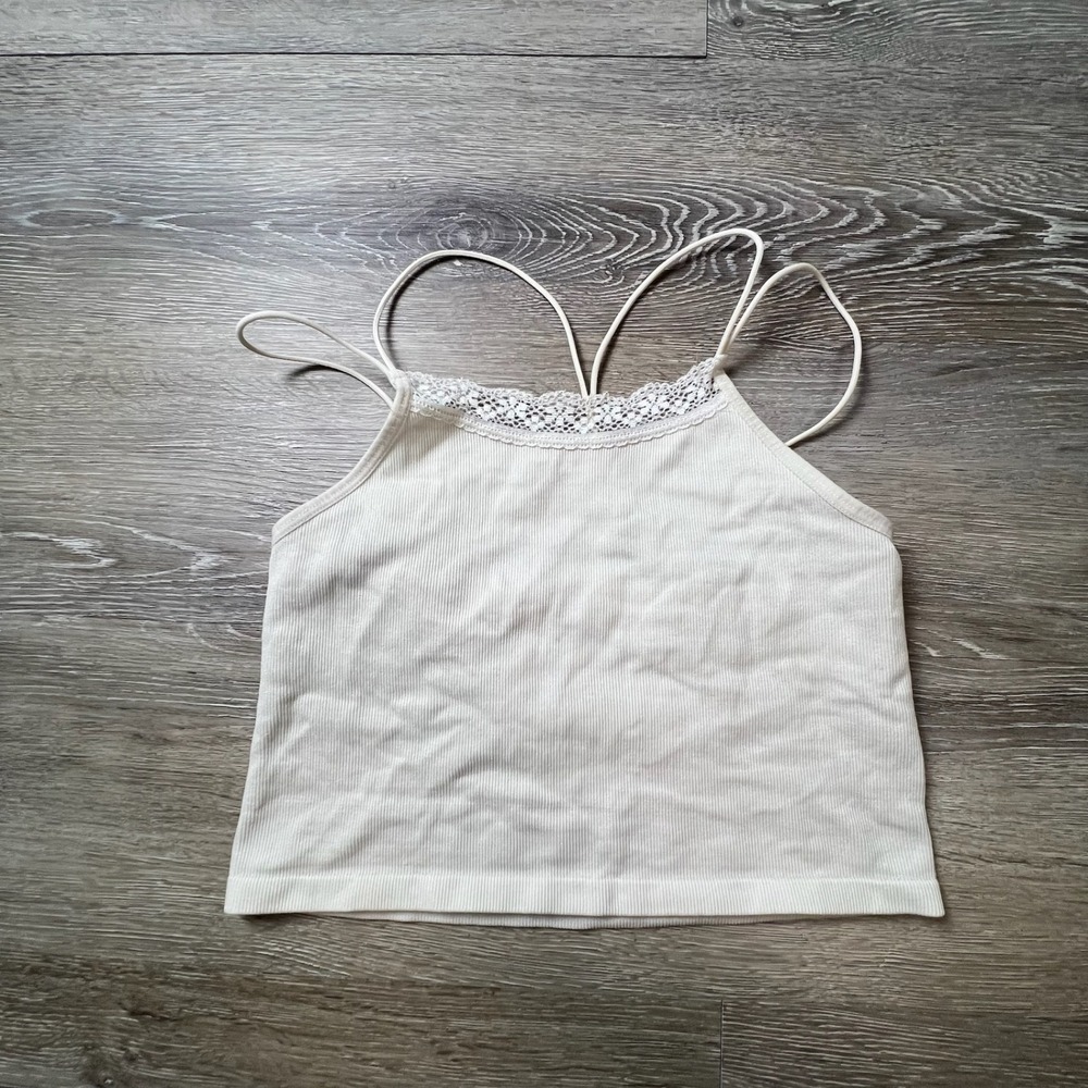 Aeropostale Cami Tank Top Women S Cream Ribbed Lace Trim Seamless Seriously Soft